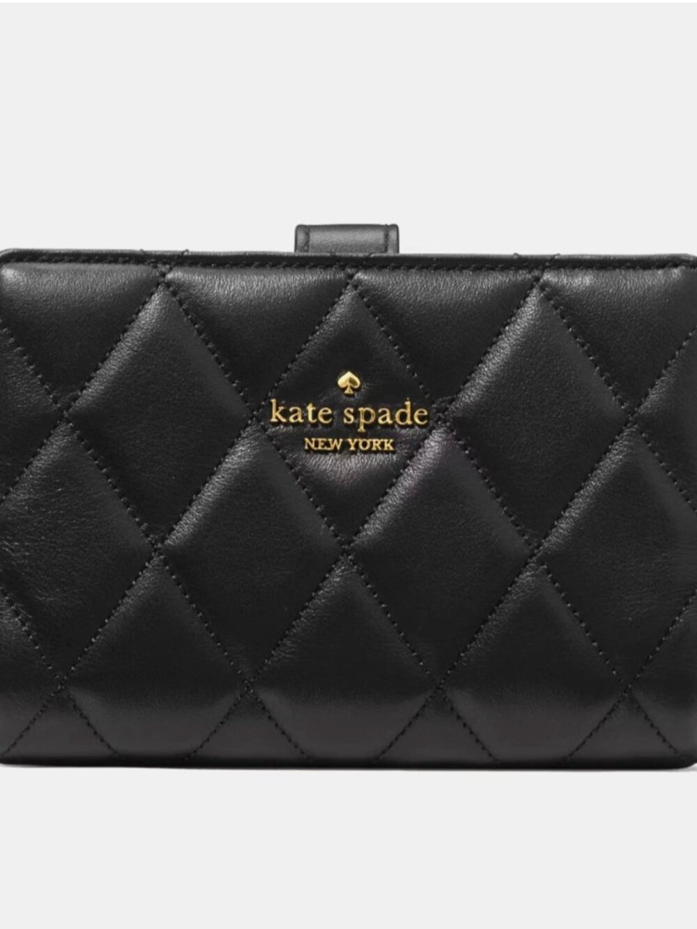 New Kate Spade Quilted Medium Bifold Wallet Smooth Leather Black - Picture 2 of 4